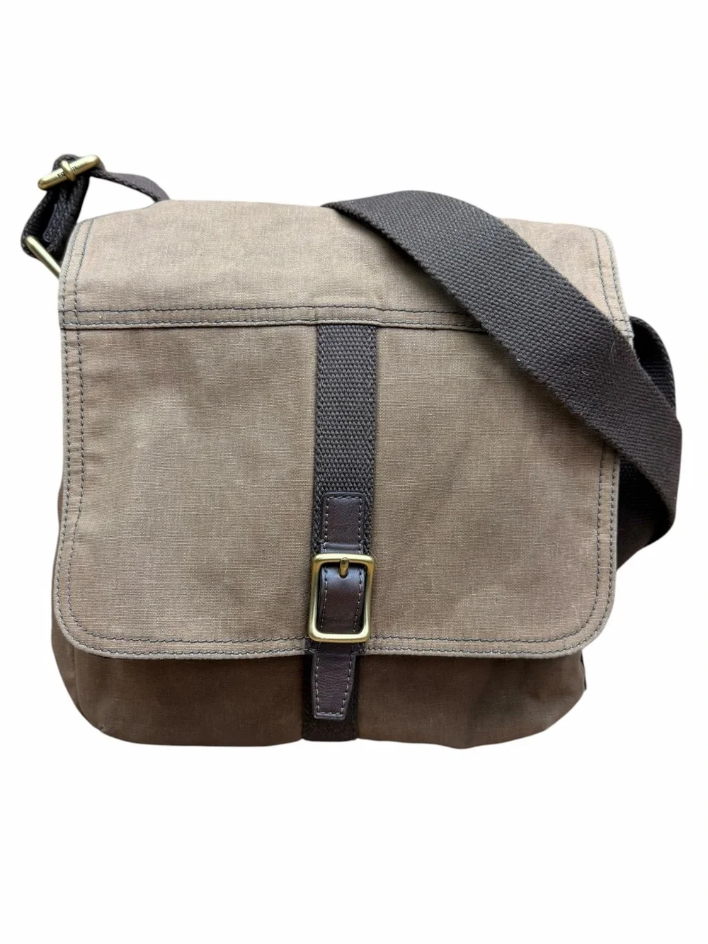 Fossil Canvas Messenger Bag for Men - Taupe Brown